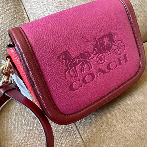 Coach Crossbody bag Leather Maroon Pink Carriage Embossed Logo Sophisticated - Picture 11 of 12